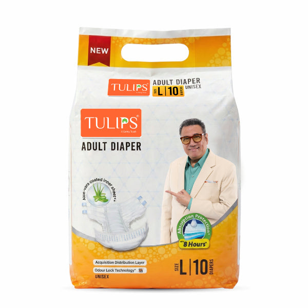 TULIPS Adult Diaper Tape Style - Protection from Urinary Incontinence (Large)