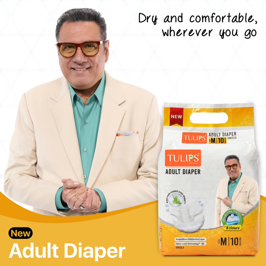 TULIPS Adult Diaper Tape Style- Leak Proof Protection for Bedridden Elders (Medium)