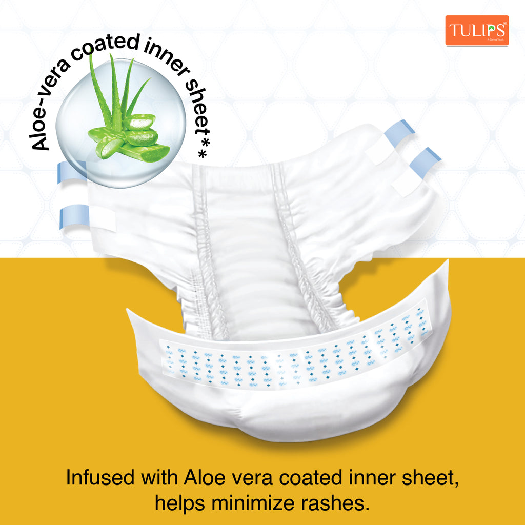 TULIPS Adult Diaper Tape Style- Leak Proof Protection for Bedridden Elders (Medium)