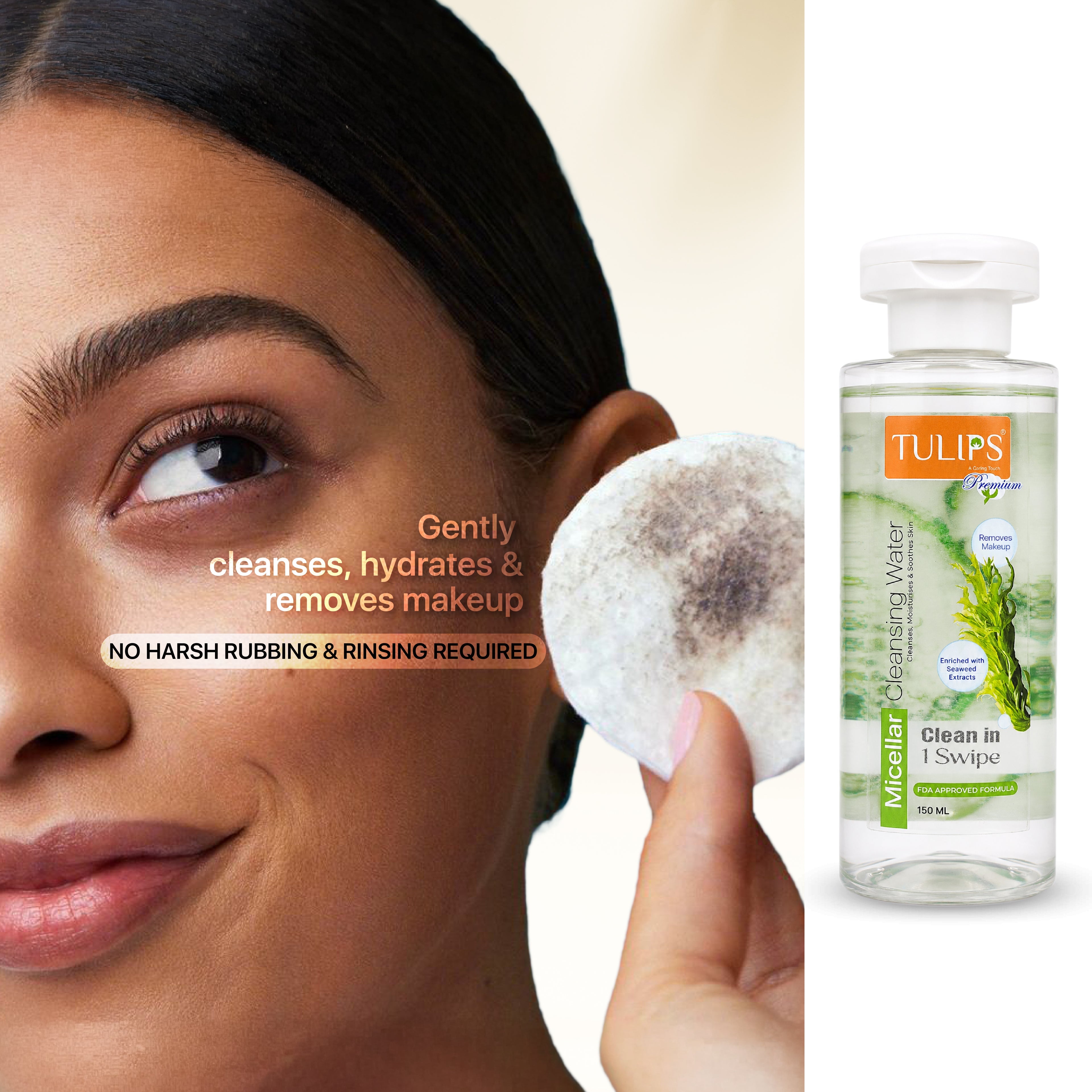 Tulips Daily Hygiene Essentials Kit – 6-in-1 Combo | Cotton Pads, Micellar Water, Cotton Swabs, Wet Wipes, Cotton Balls & Chandan Kesar Soap