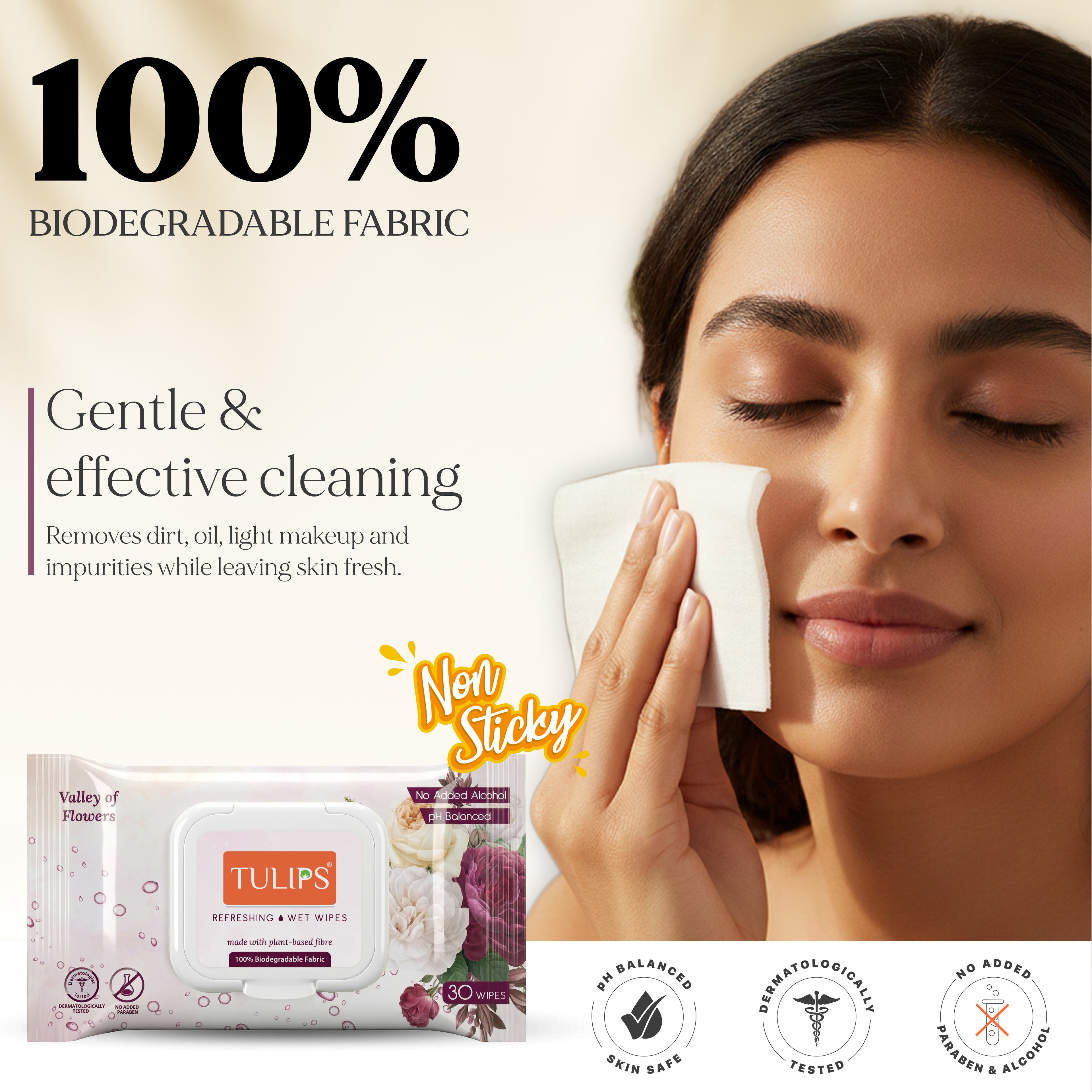 Tulips Makeup & Skincare Routine Kit - Wet Wipes, Micellar Water, Cotton Pads, Nail Polish Remover Wipes & Cotton Swabs