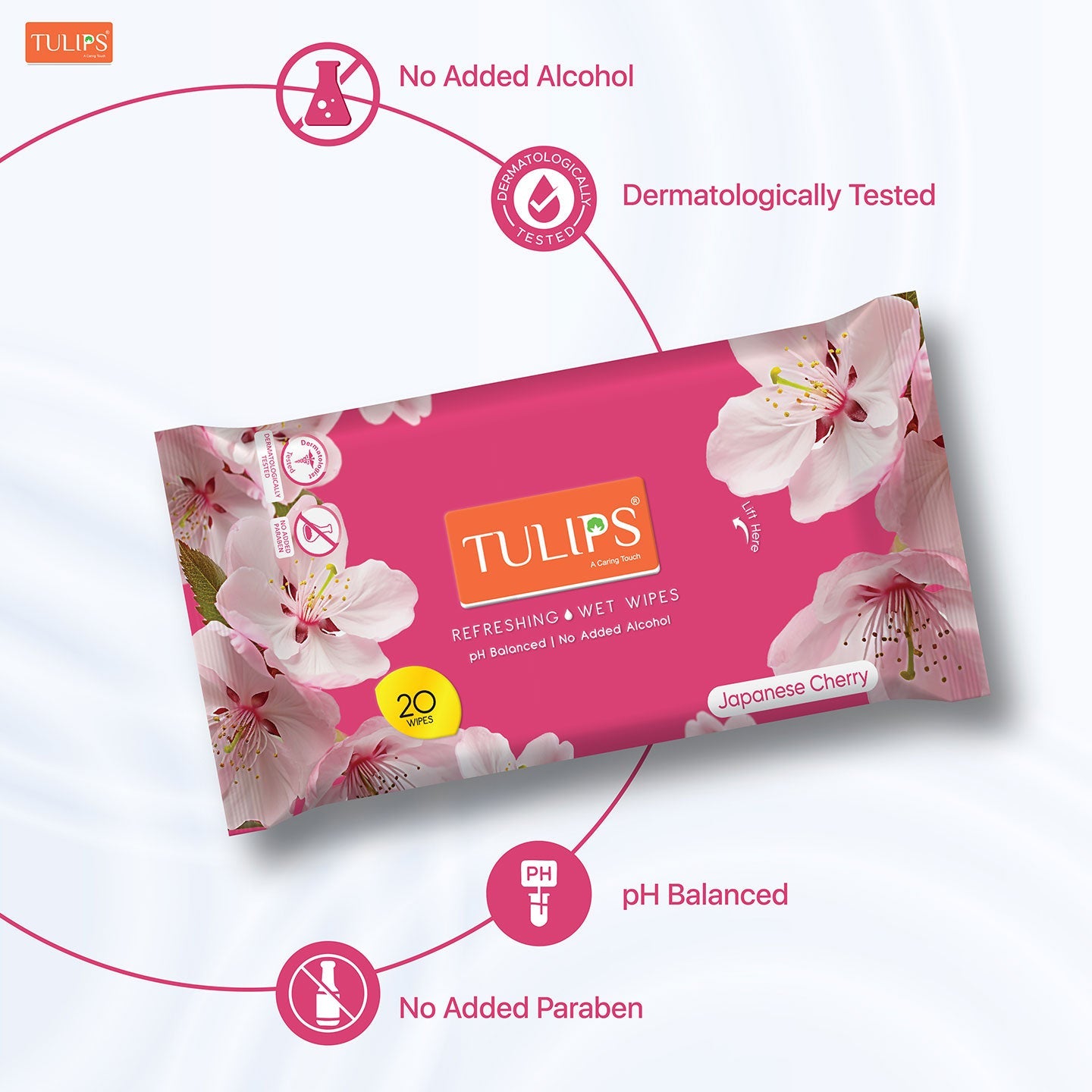 Refreshing Wet Wipes, Japanese Cherry (20 Wipes in a Resealable Pack)