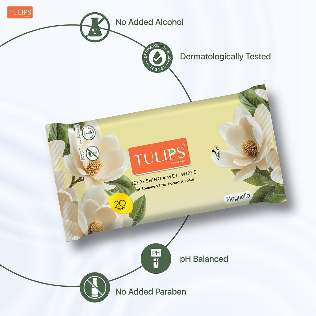 Refreshing Wet Wipes, Magnolia (20 Wipes in a Resealable Bag)