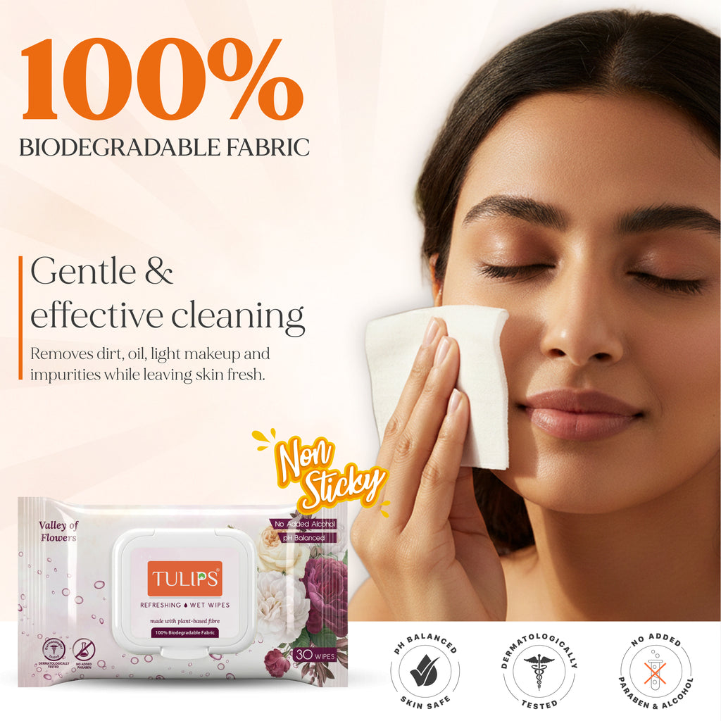 Tulips Daily Hygiene Essentials Kit – 6-in-1 Combo | Cotton Pads, Micellar Water, Cotton Swabs, Wet Wipes, Cotton Balls & Chandan Kesar Soap