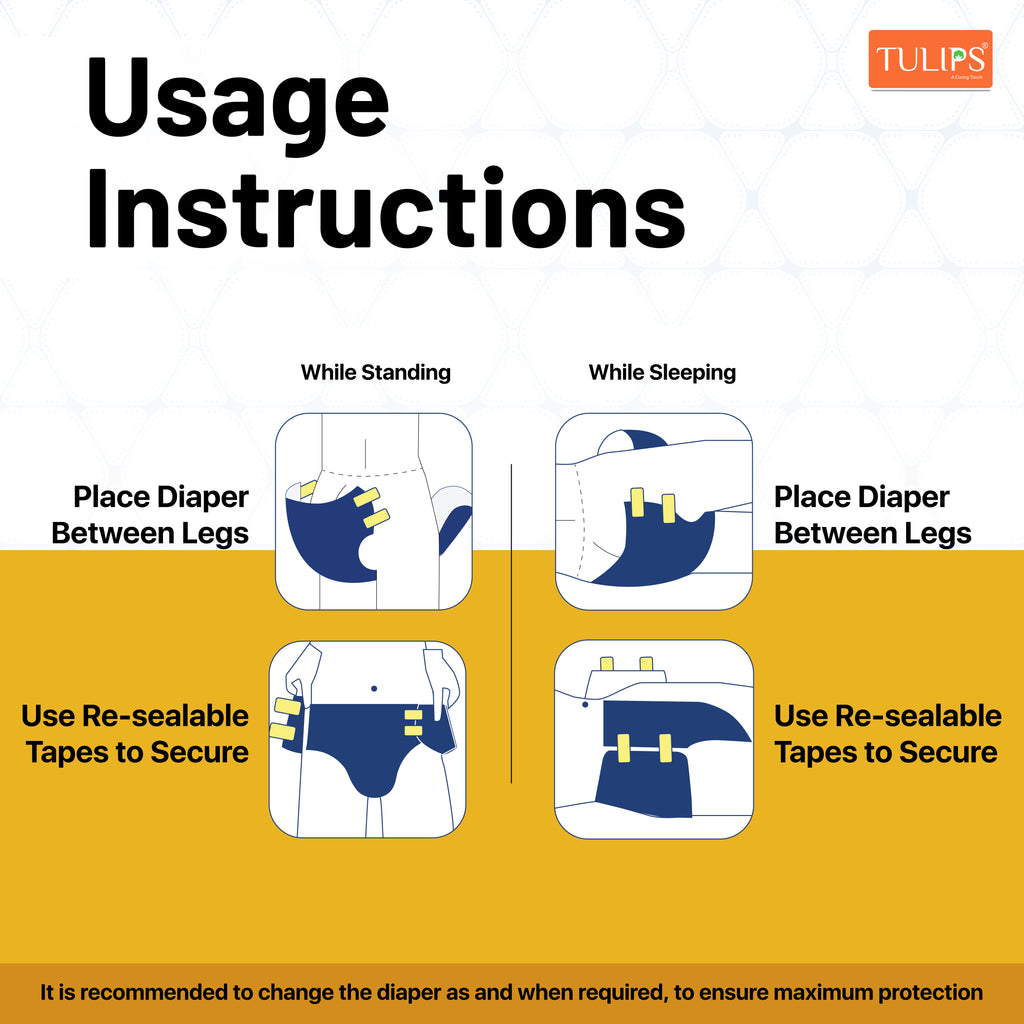 TULIPS Adult Diaper Tape Style- Leak Proof Protection for Bedridden Elders (Medium)