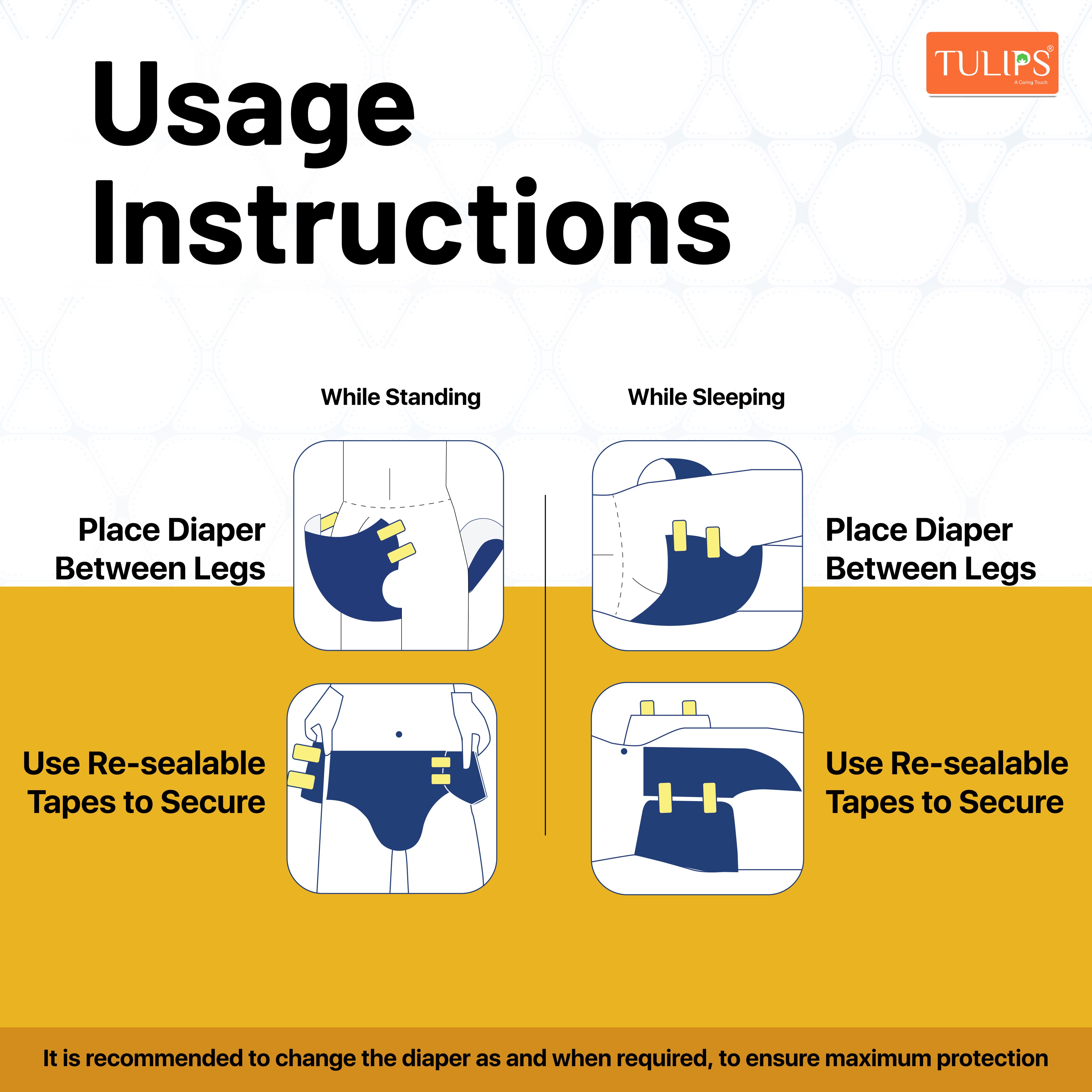 TULIPS Adult Diaper Tape Style- Leak Proof Protection for Bedridden Elders (Medium)