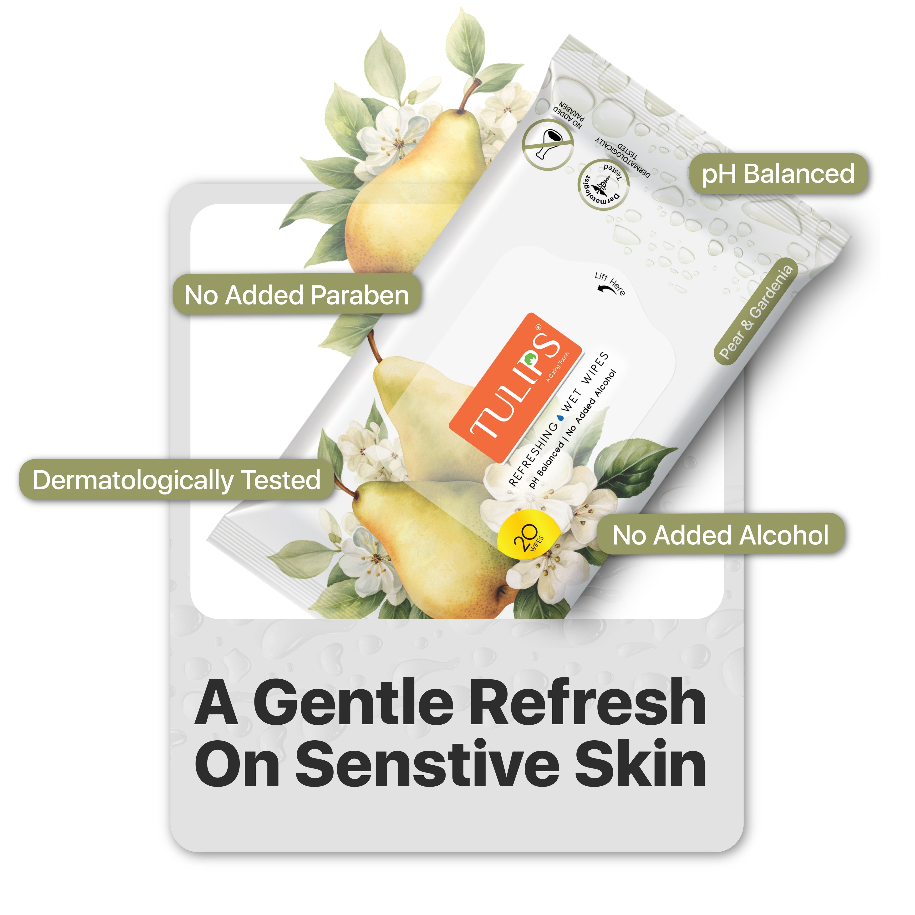 Tulips Refreshing Wet Wipes Pear & Gardenia (20 N)