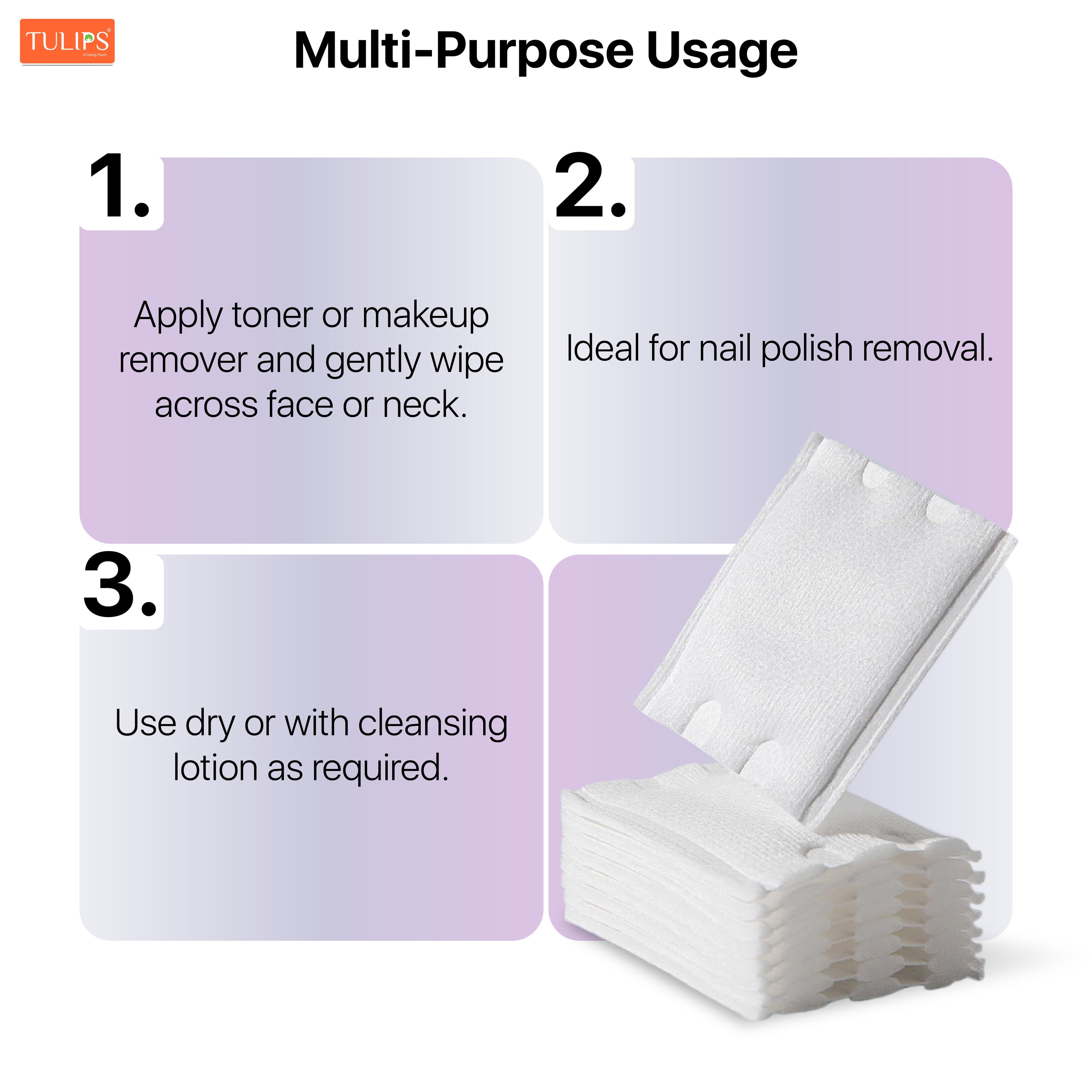 Tulips Rectangle Facial Cotton Pads - 150 Pads Box - 100% Pure Soft Cotton, Lint-Free