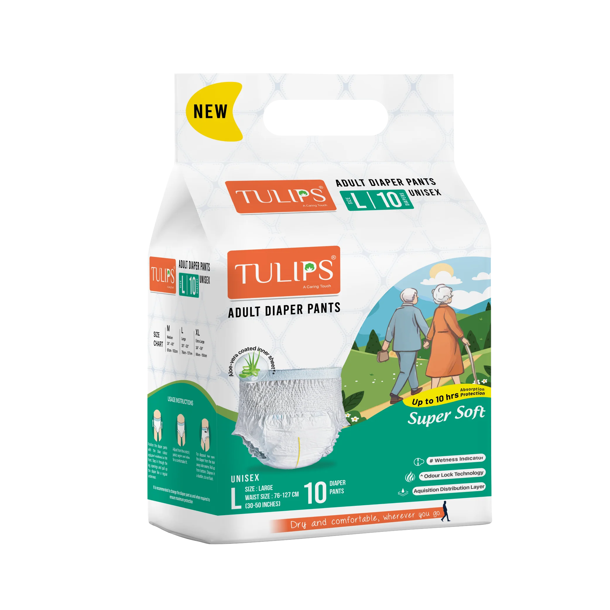 TULIPS Adult Diaper Pants - Size L | Leak Protection from Urinary Incontinence
