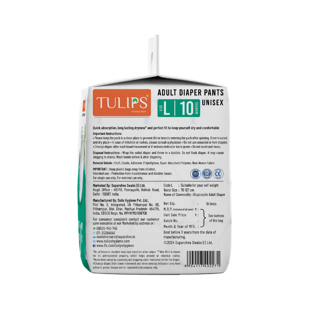 TULIPS Adult Diaper Pants - Size L | Leak Protection from Urinary Incontinence