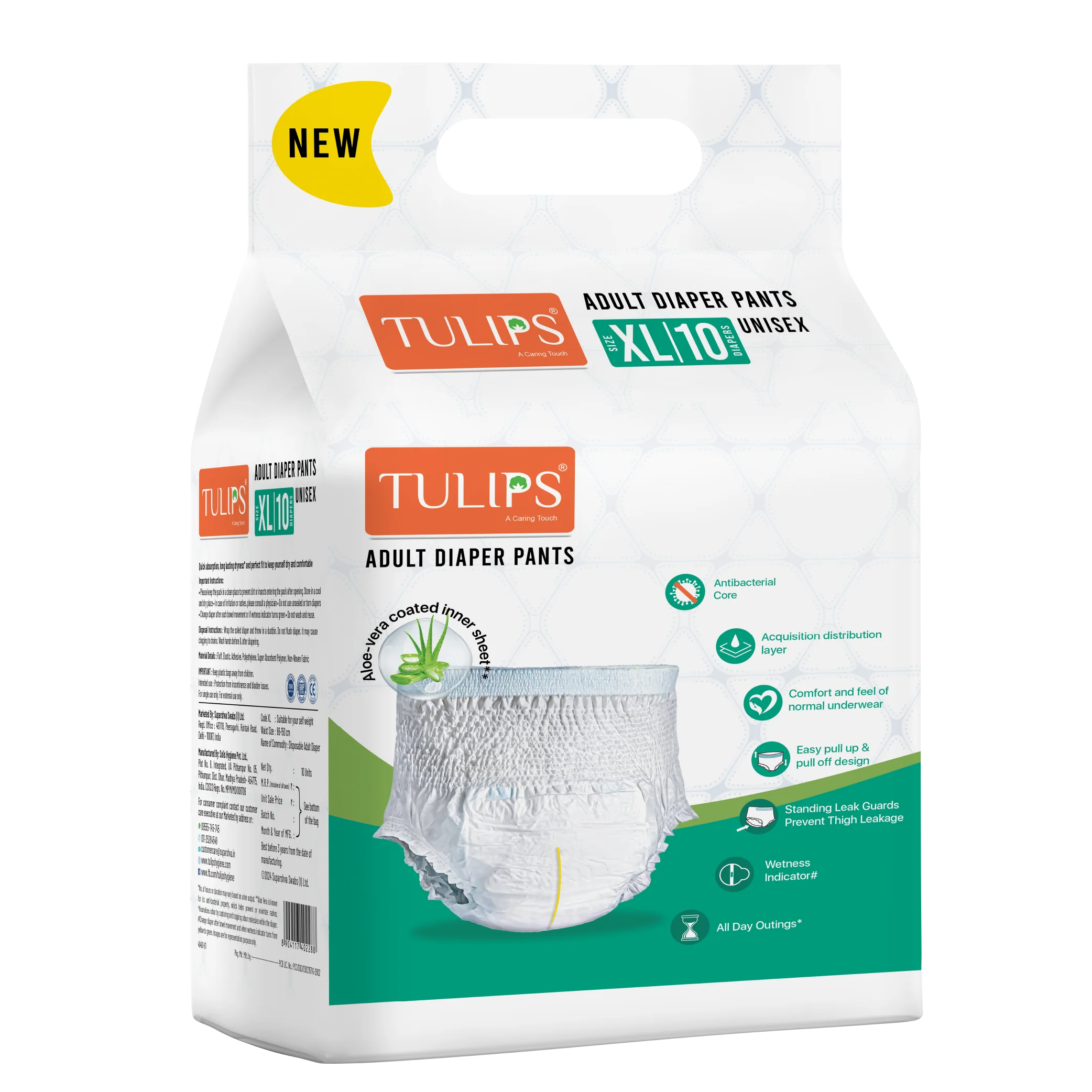 Tulips Adult 10 Diaper Pants - Size XL - Maximum Comfort & Leak Protection