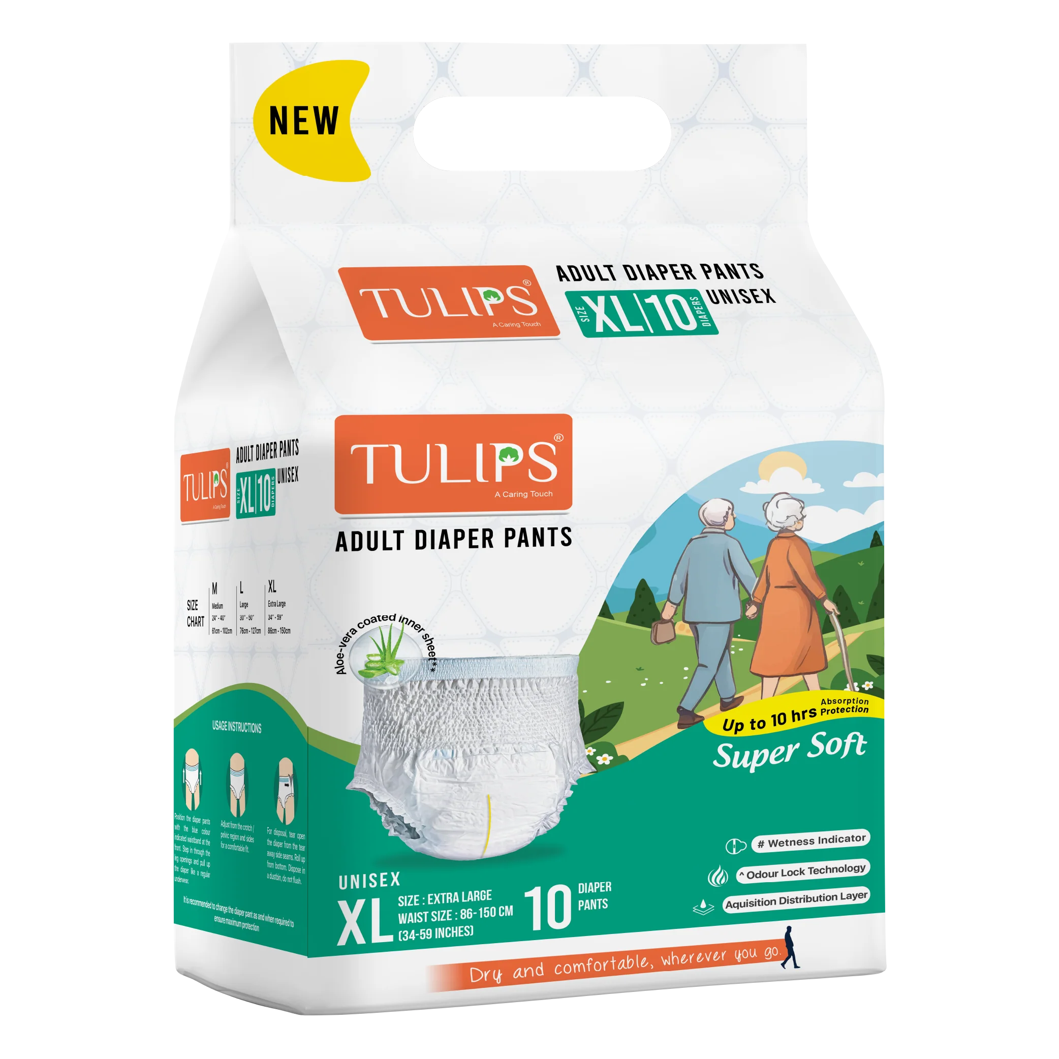 Tulips Adult 10 Diaper Pants - Size XL - Maximum Comfort & Leak Protection