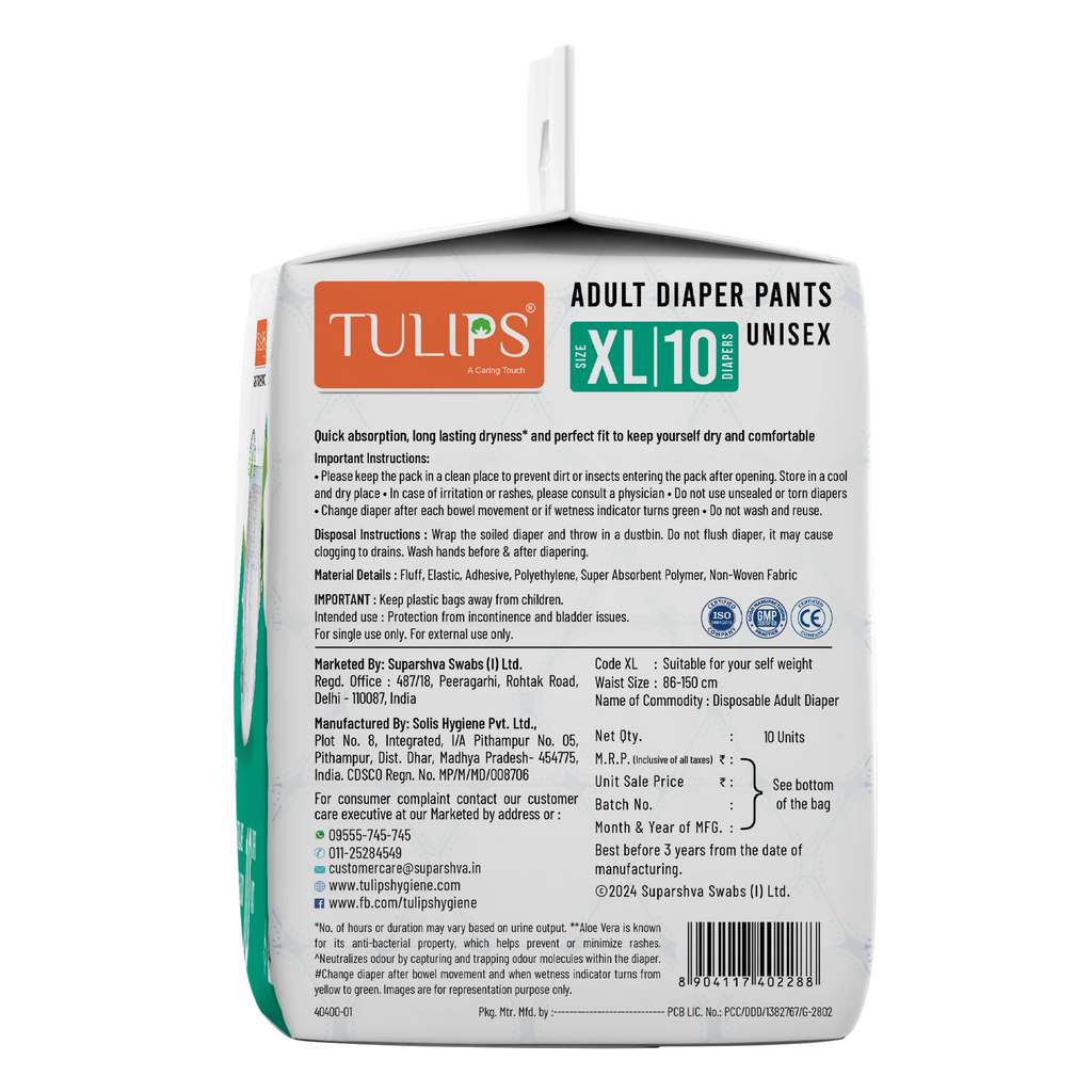 Tulips Adult 10 Diaper Pants - Size XL - Maximum Comfort & Leak Protection