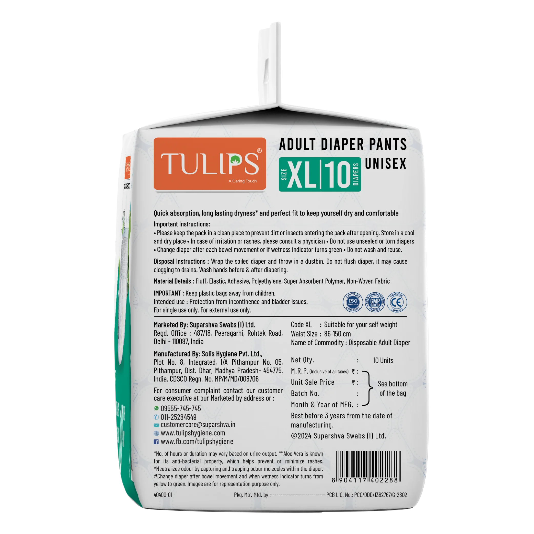 Tulips Adult 10 Diaper Pants - Size XL - Maximum Comfort & Leak Protection