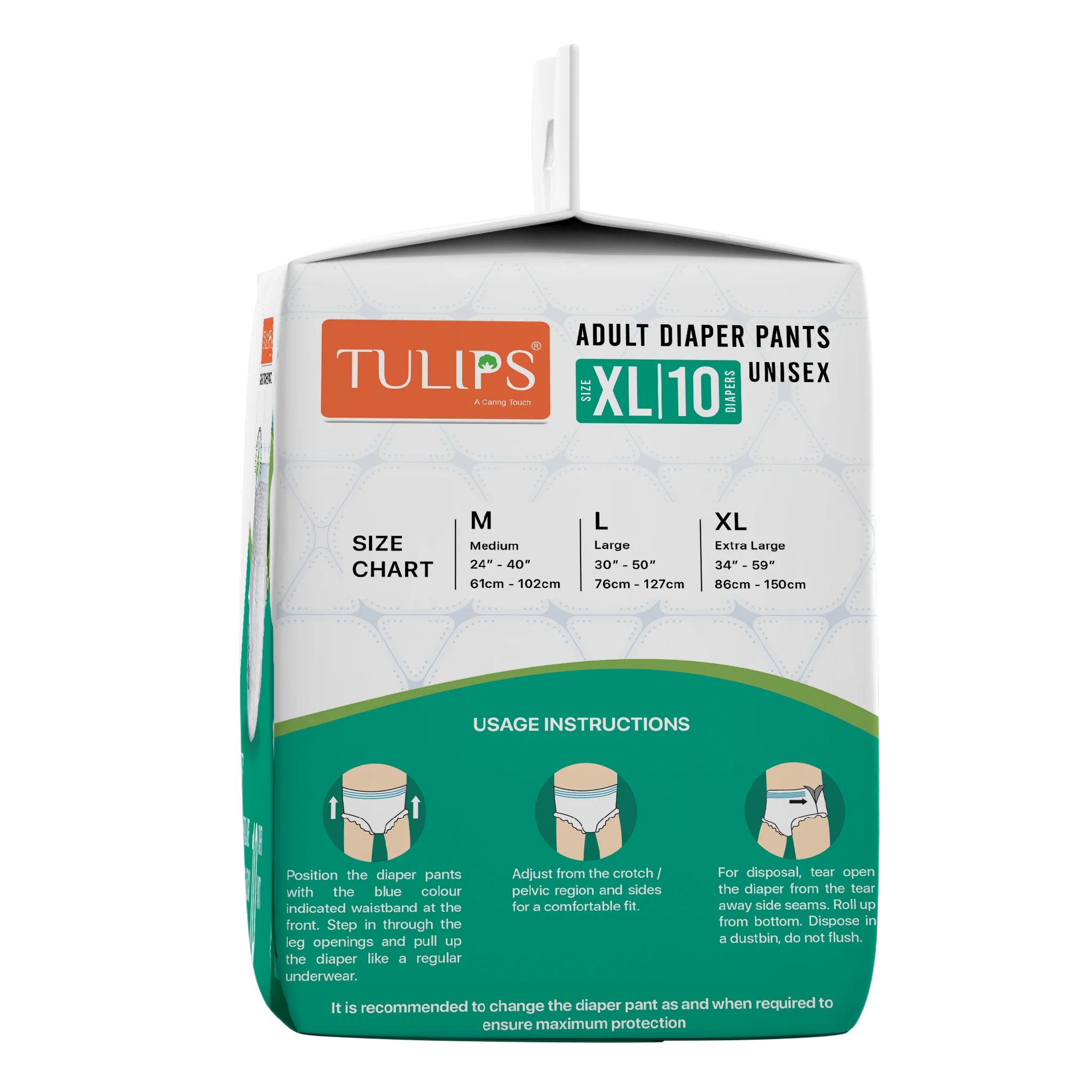 Tulips Adult 10 Diaper Pants - Size XL - Maximum Comfort & Leak Protection