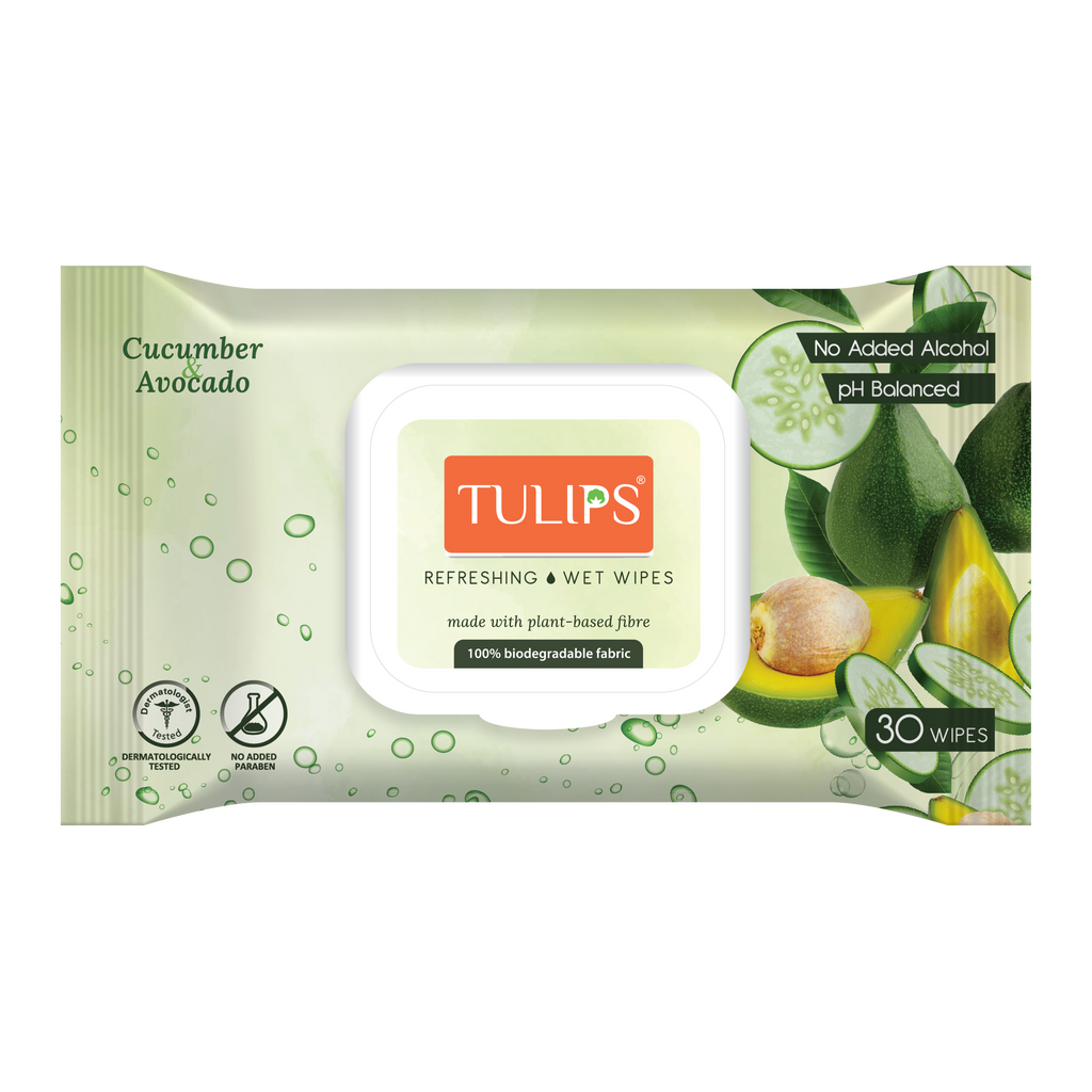 Refreshing Wet Wipes, Cucumber & Avocado (30 Wipes in a LID Pack)