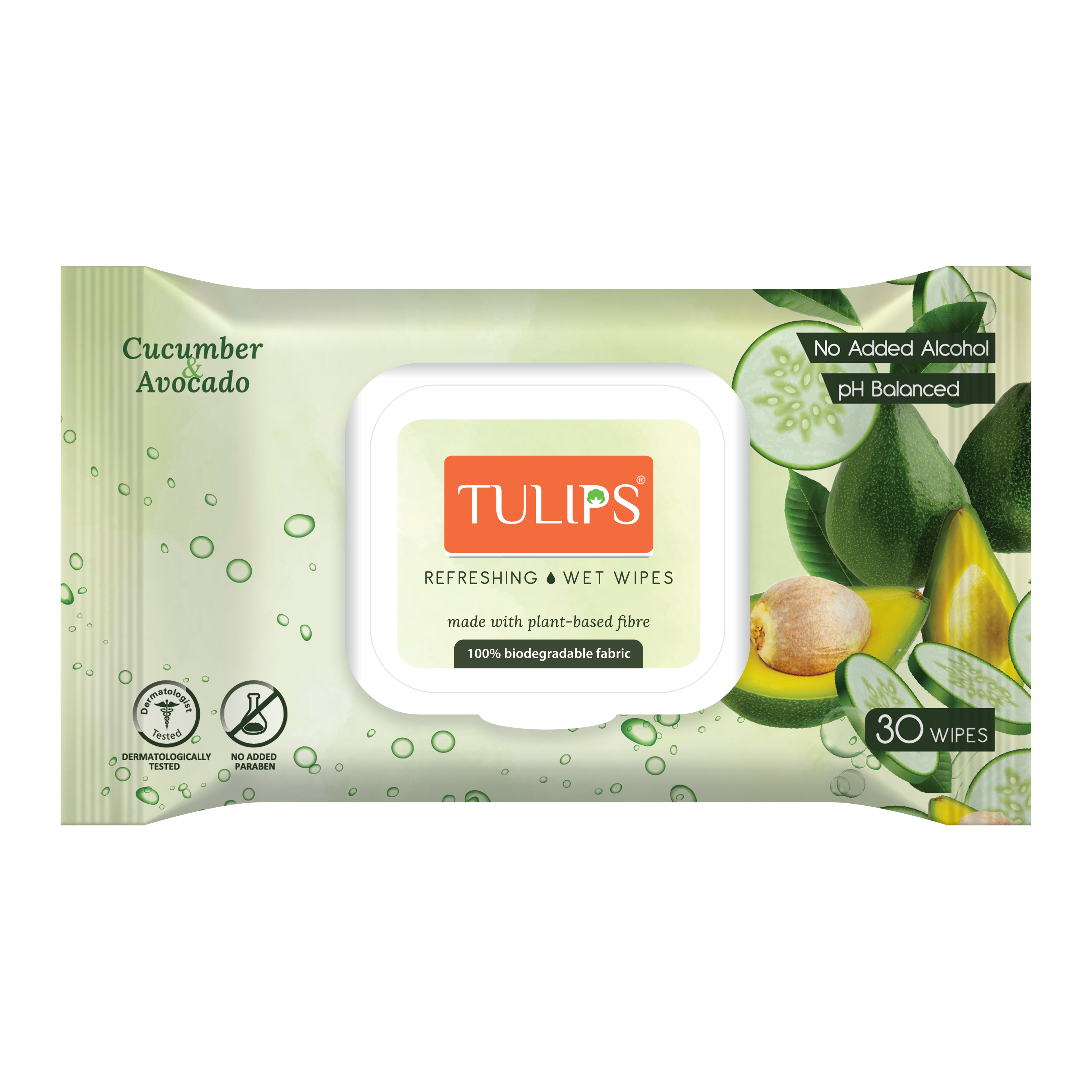 Refreshing Wet Wipes, Cucumber & Avocado (30 Wipes in a LID Pack)