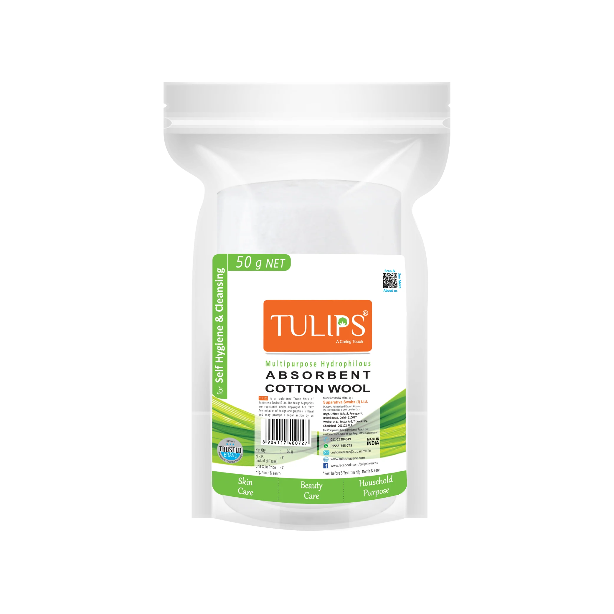 Absorbent Cotton Roll (50 g in a Ziplock Bag)