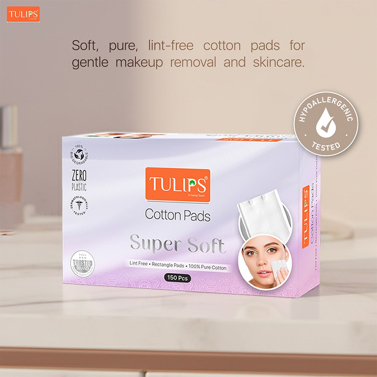 Facial Cotton Pads Rectangle (150 pcs)- 100% Pure Soft Cotton - Hypoallergenic