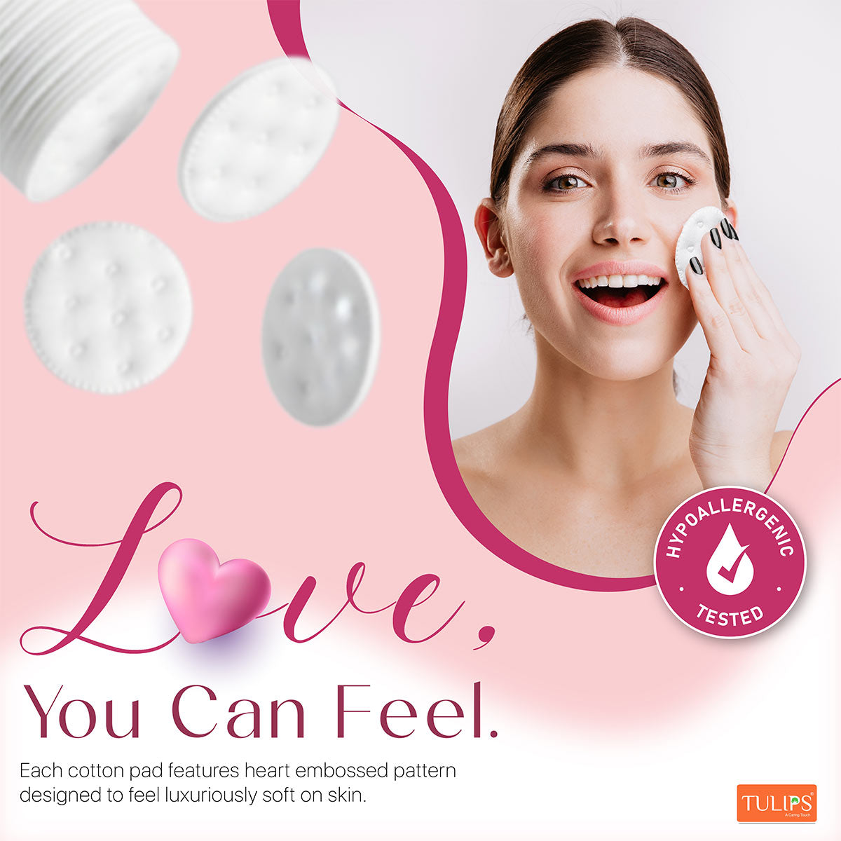 Heart Embossed Cotton Pads (50s in a Ziplock Bag) - Hypoallergenic