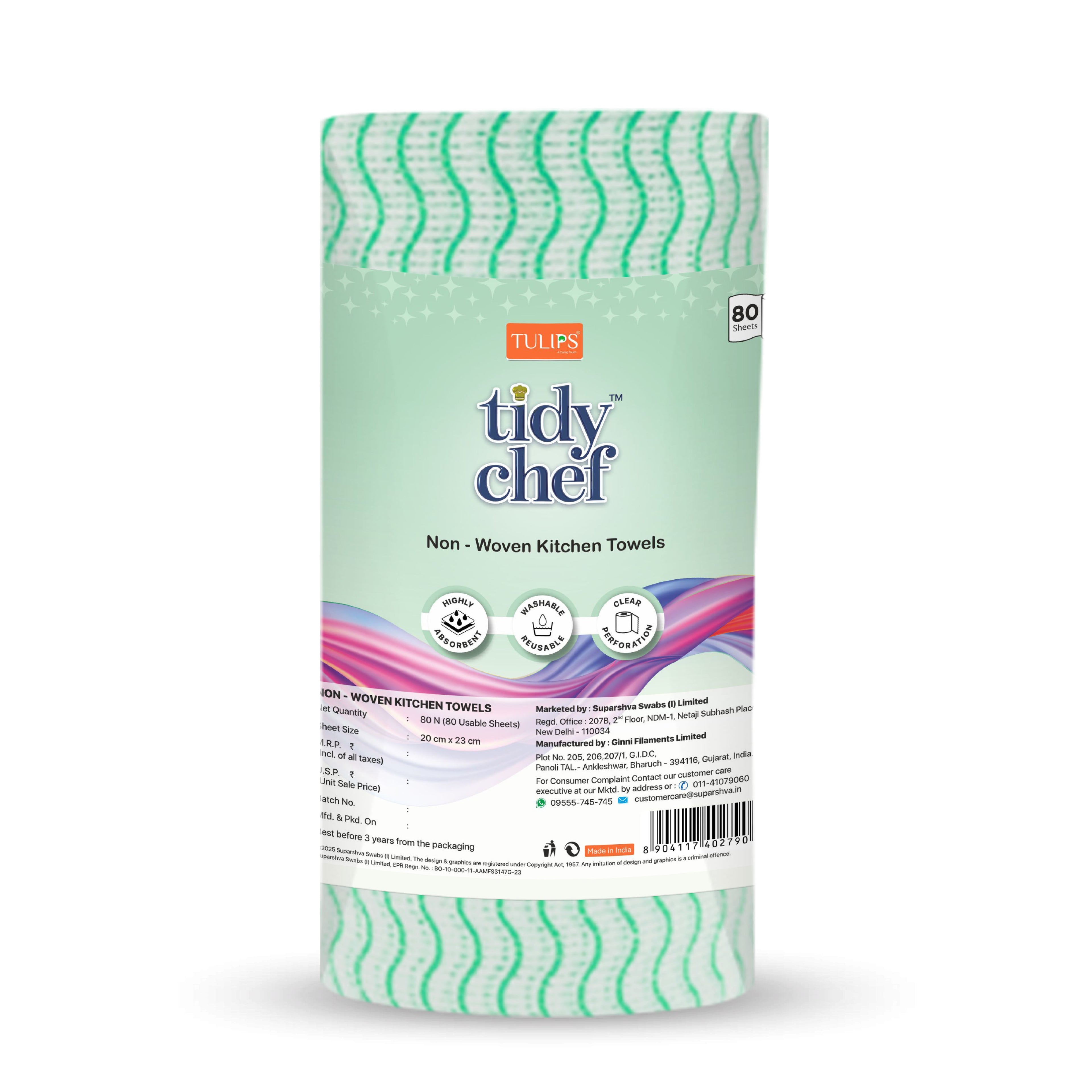 Tidy Chef Non- Woven Kitchen Towels/Roll (80 Pulls, 2 ply)