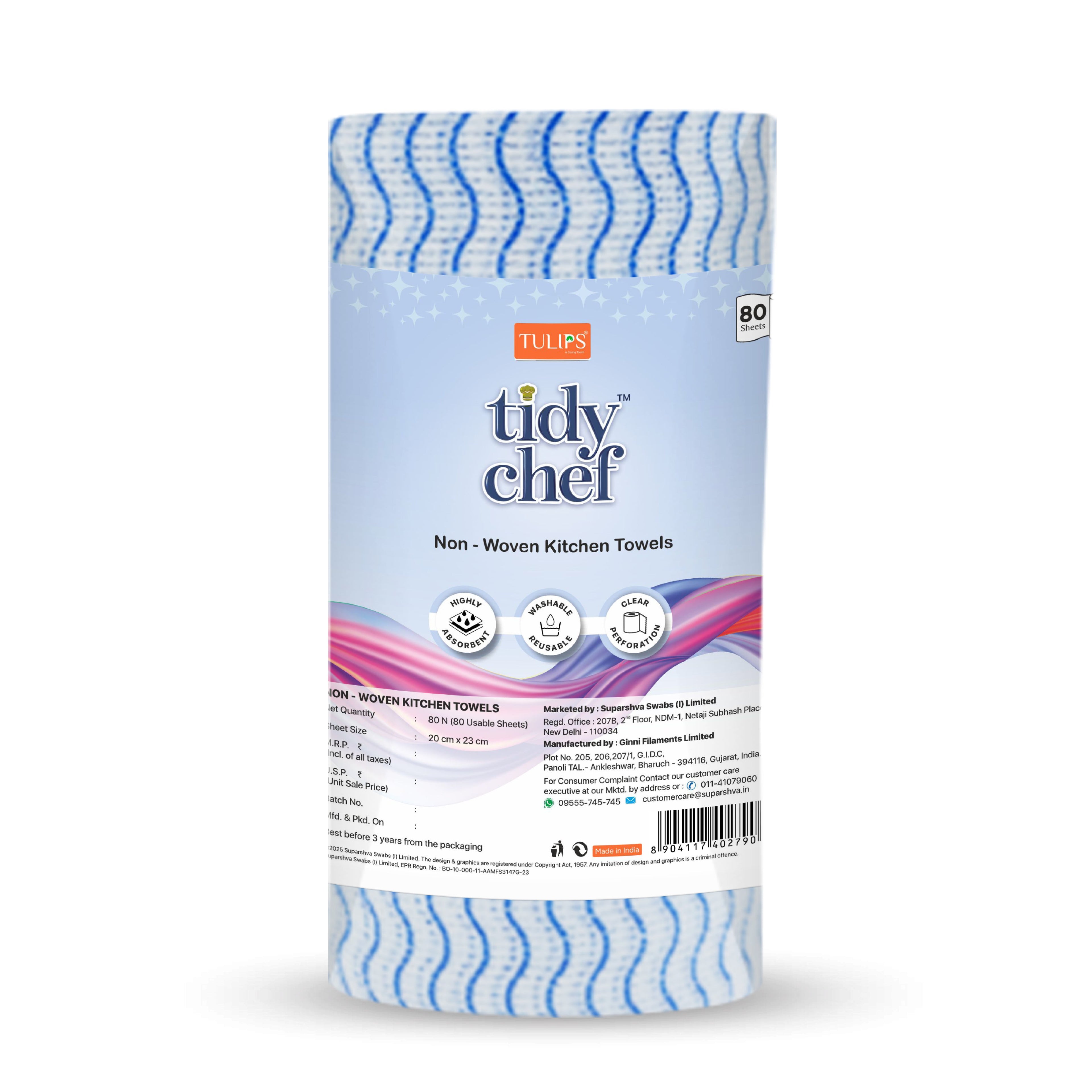 Tidy Chef Non- Woven Kitchen Towels/Roll (80 Pulls, 2 ply)