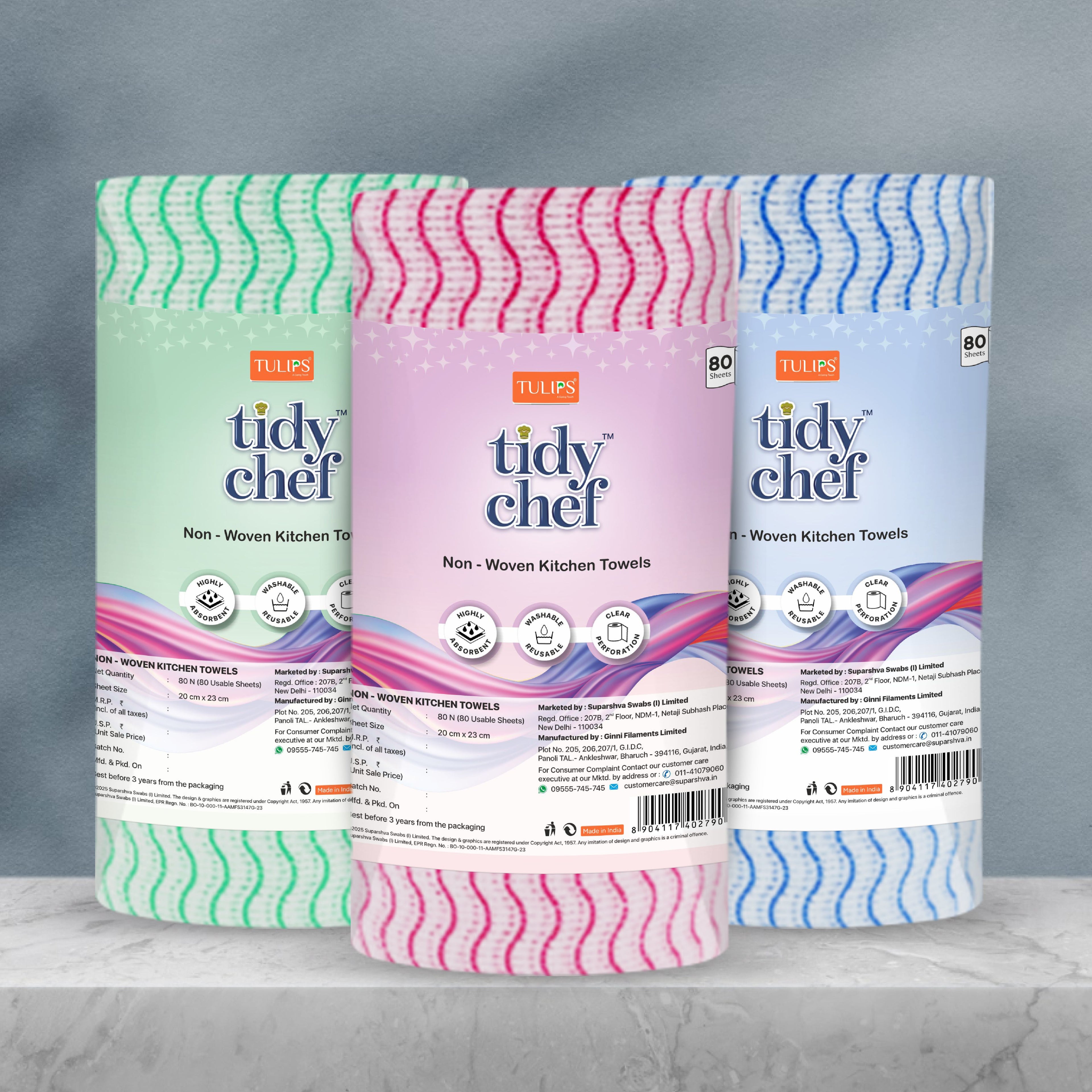 Tidy Chef Non- Woven Kitchen Towels/Roll (80 Pulls, 2 ply)