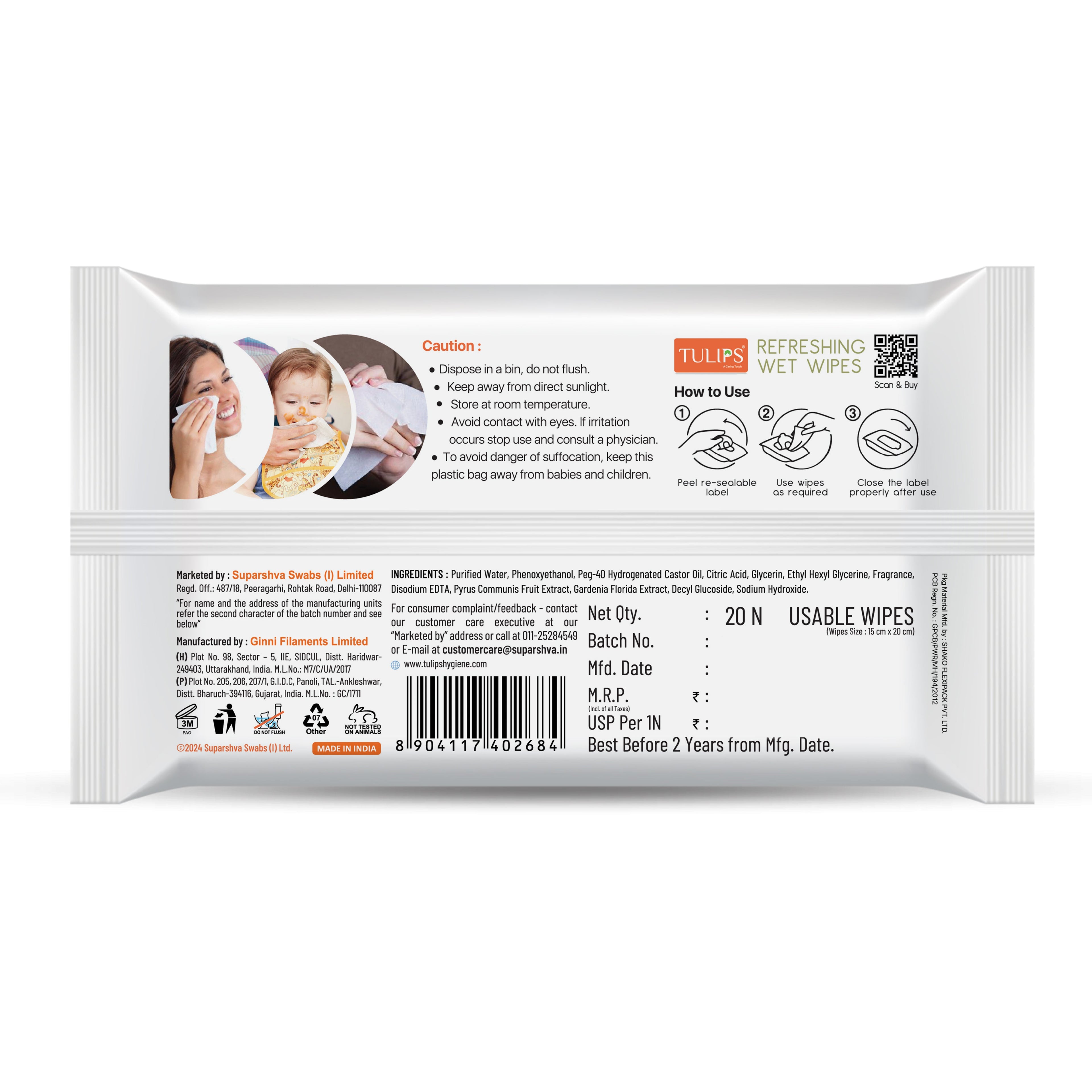 Tulips Refreshing Wet Wipes Pear & Gardenia (20 N)