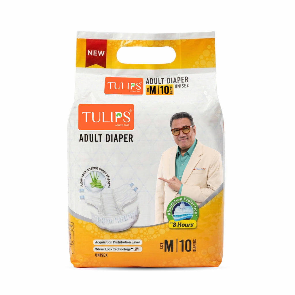 TULIPS Adult Diaper Tape Style- Leak Proof Protection for Bedridden Elders (Medium)