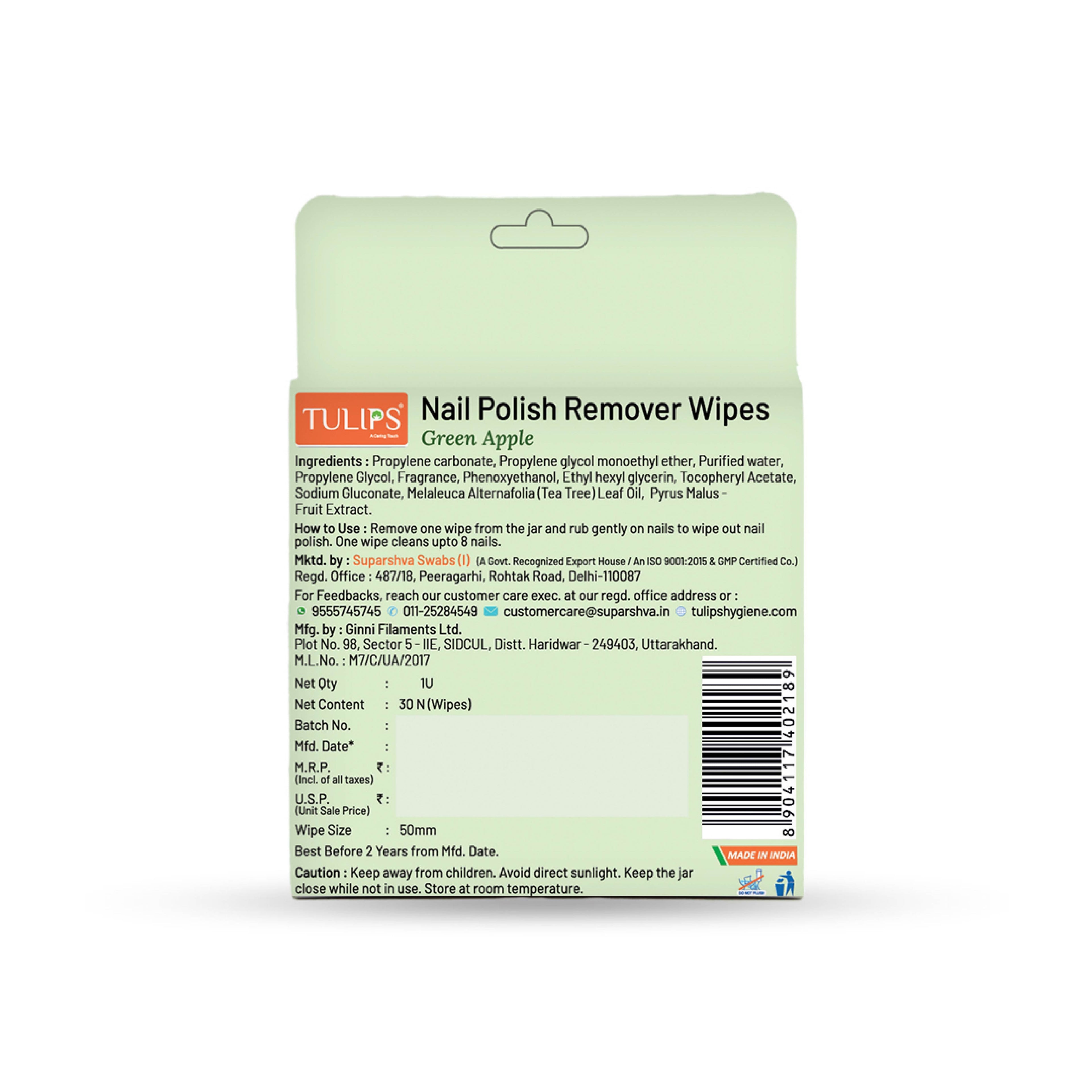 Nail Polish Remover 30 Wipes – Green Apple