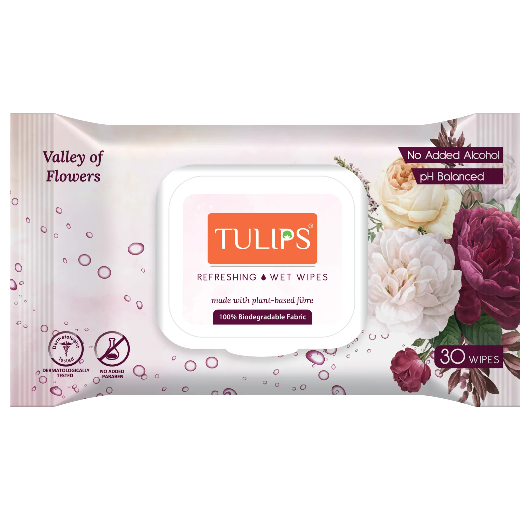 Refreshing Wet Wipes, Valley of Flowers (30 Wipes in a LID Pack)