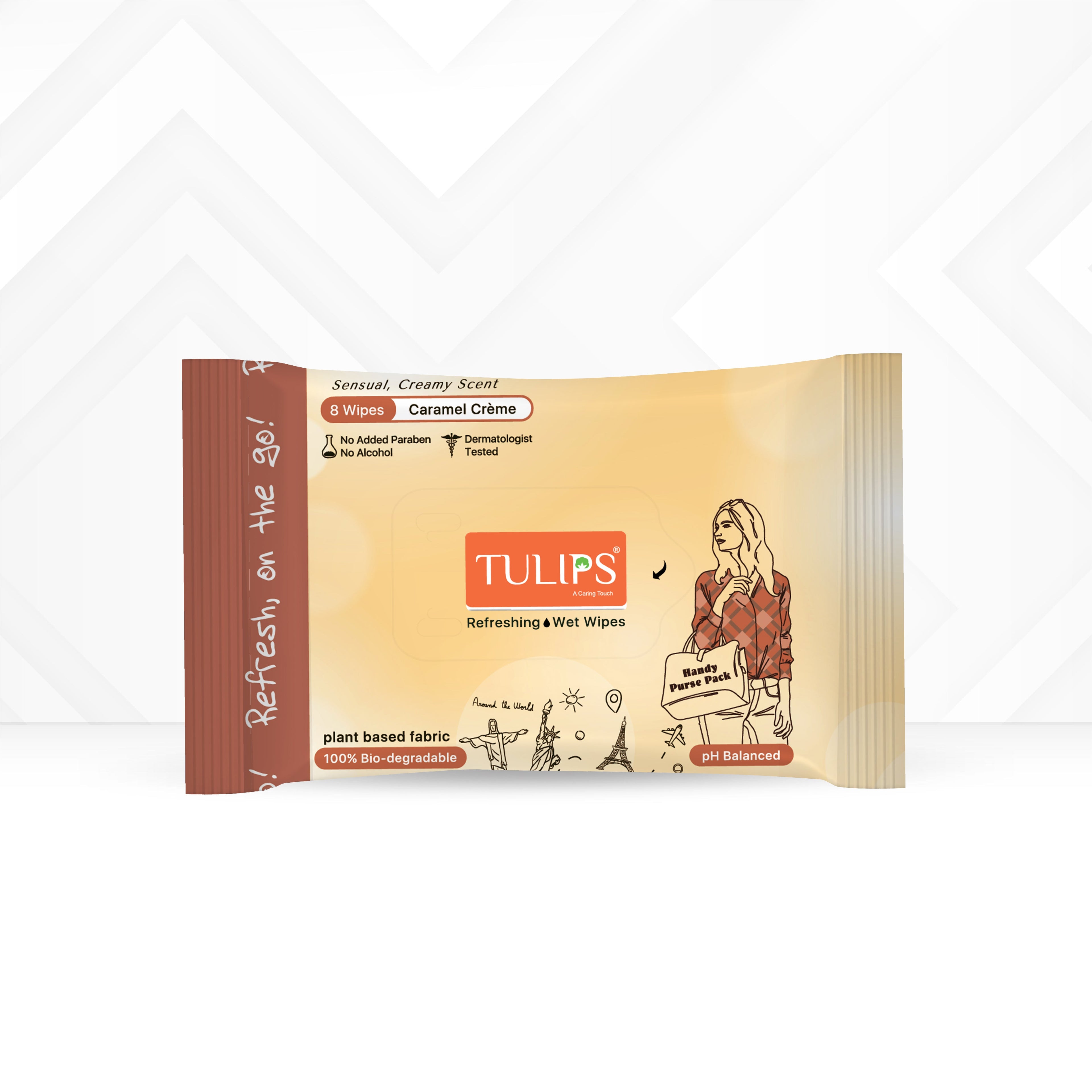 Refreshing Wet Wipes, Caramel Creme (8 Wipes in a pack)