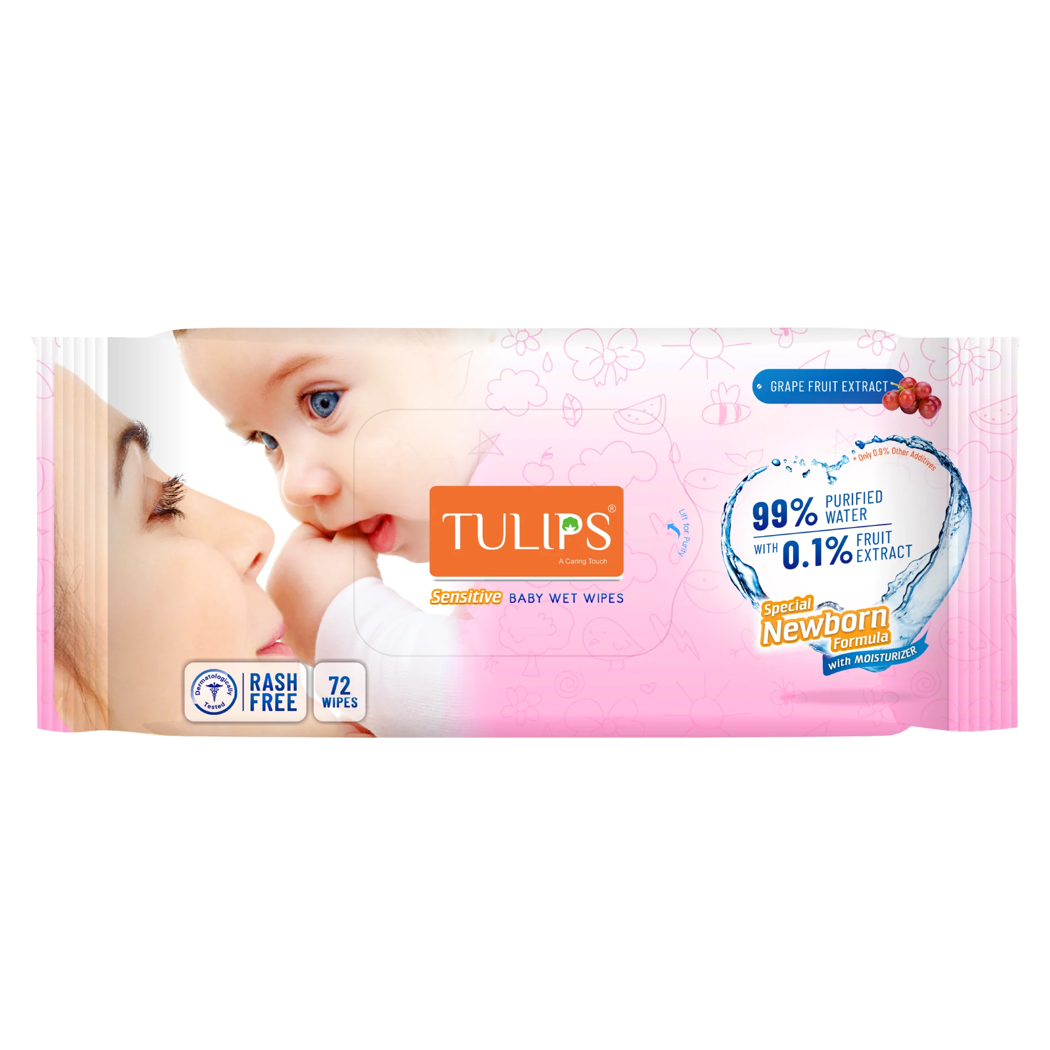 Baby Wet Wipes – Grape fruit 72Wipes - StickerPack