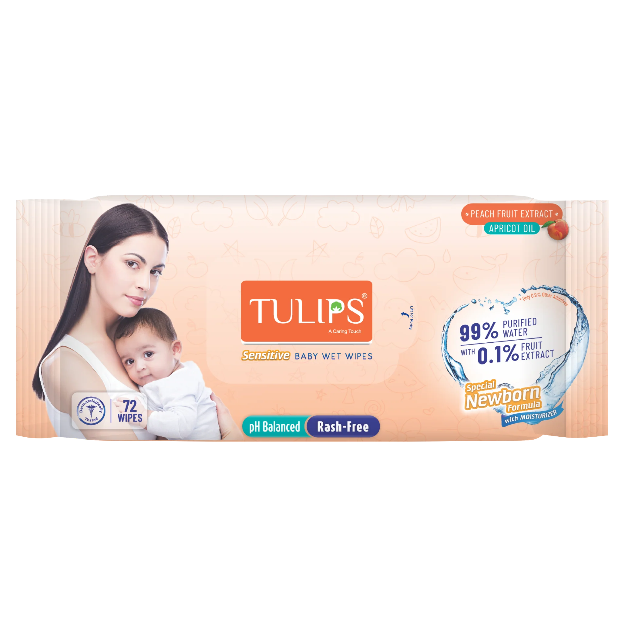 Peach Fruit - Baby Wet Wipes– 72Wipes -  StickerPack