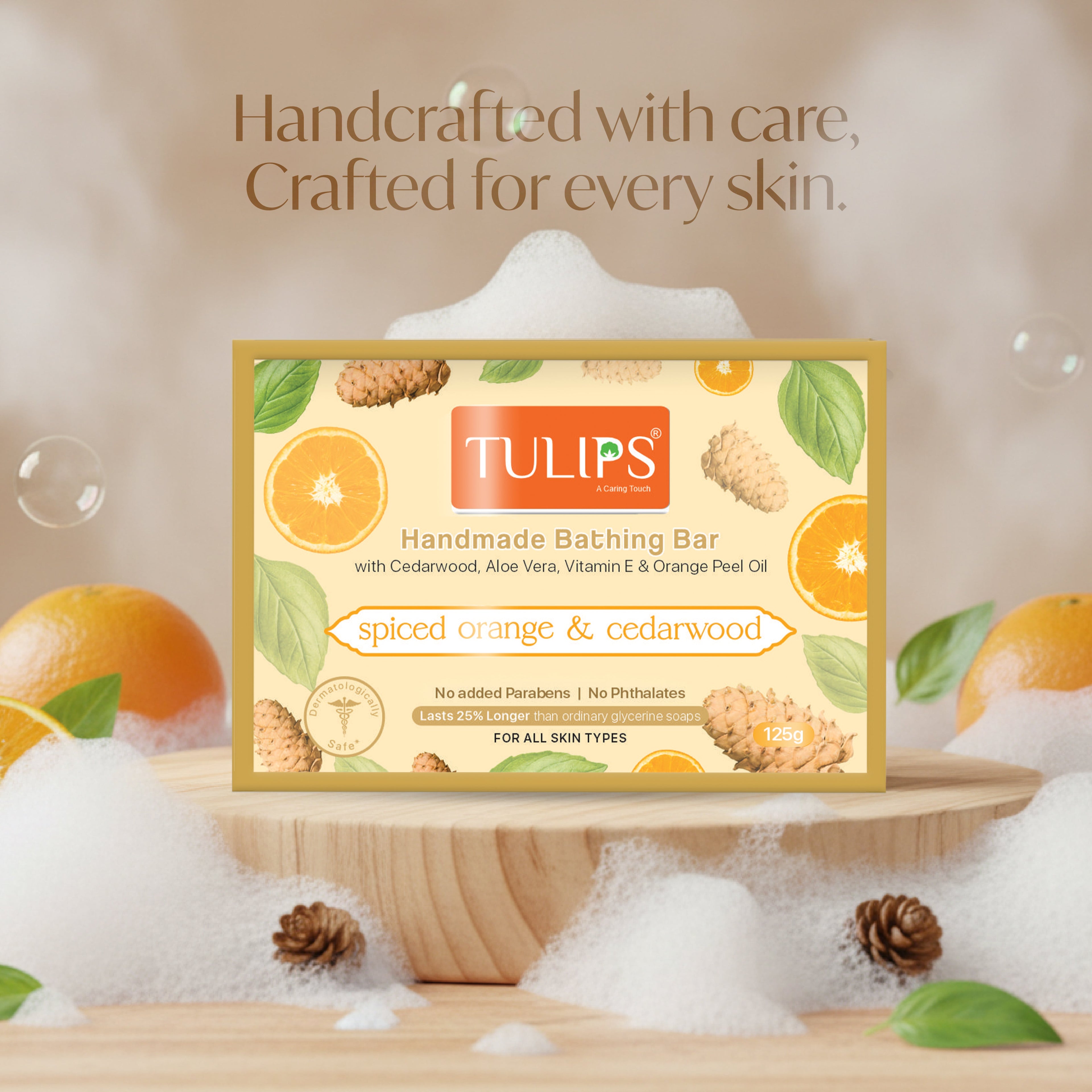 Handmade Bathing Bar - spiced orange & cedarwood (125g)
