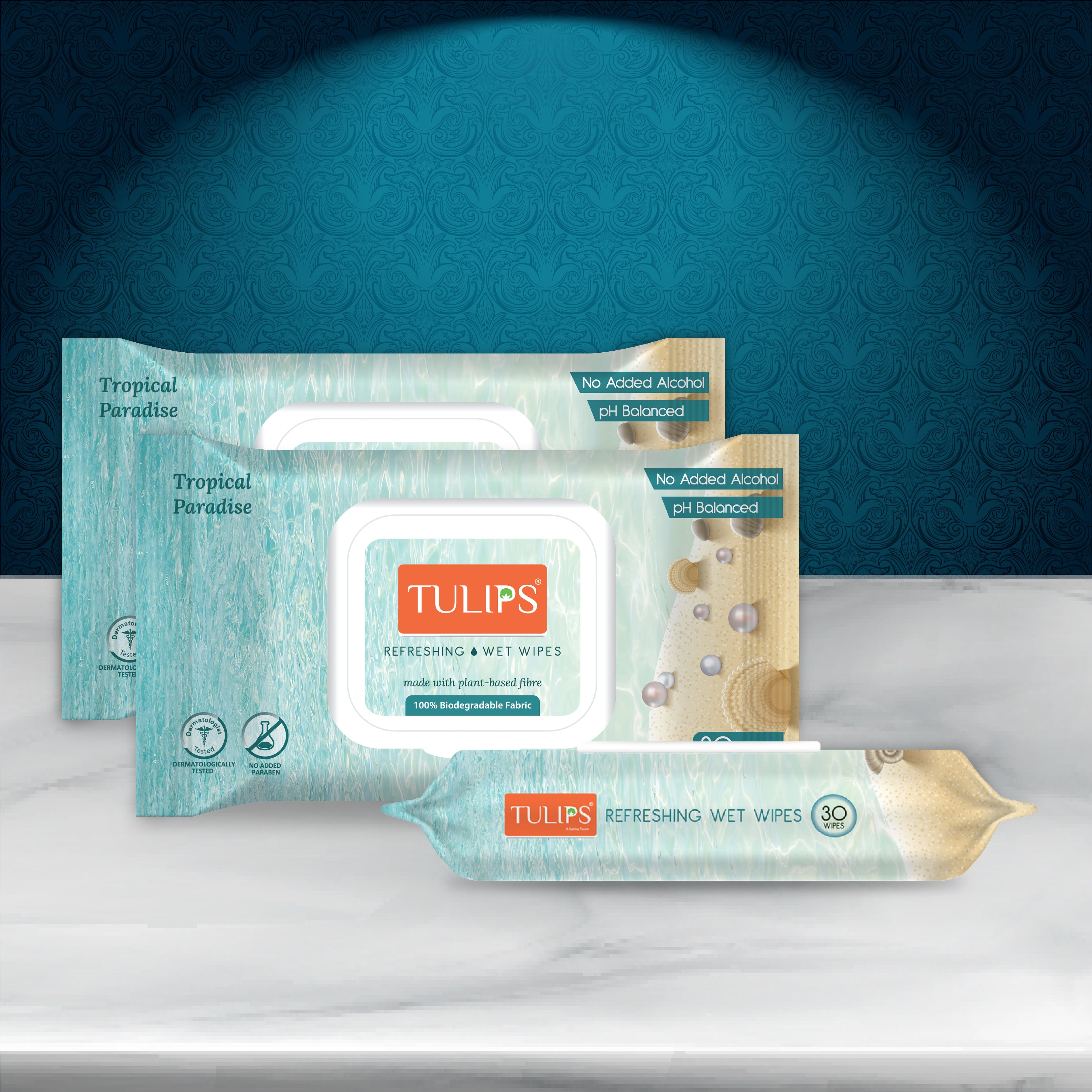 Refreshing Wet Wipes, Tropical Paradise (30 Wipes in a LID Pack)