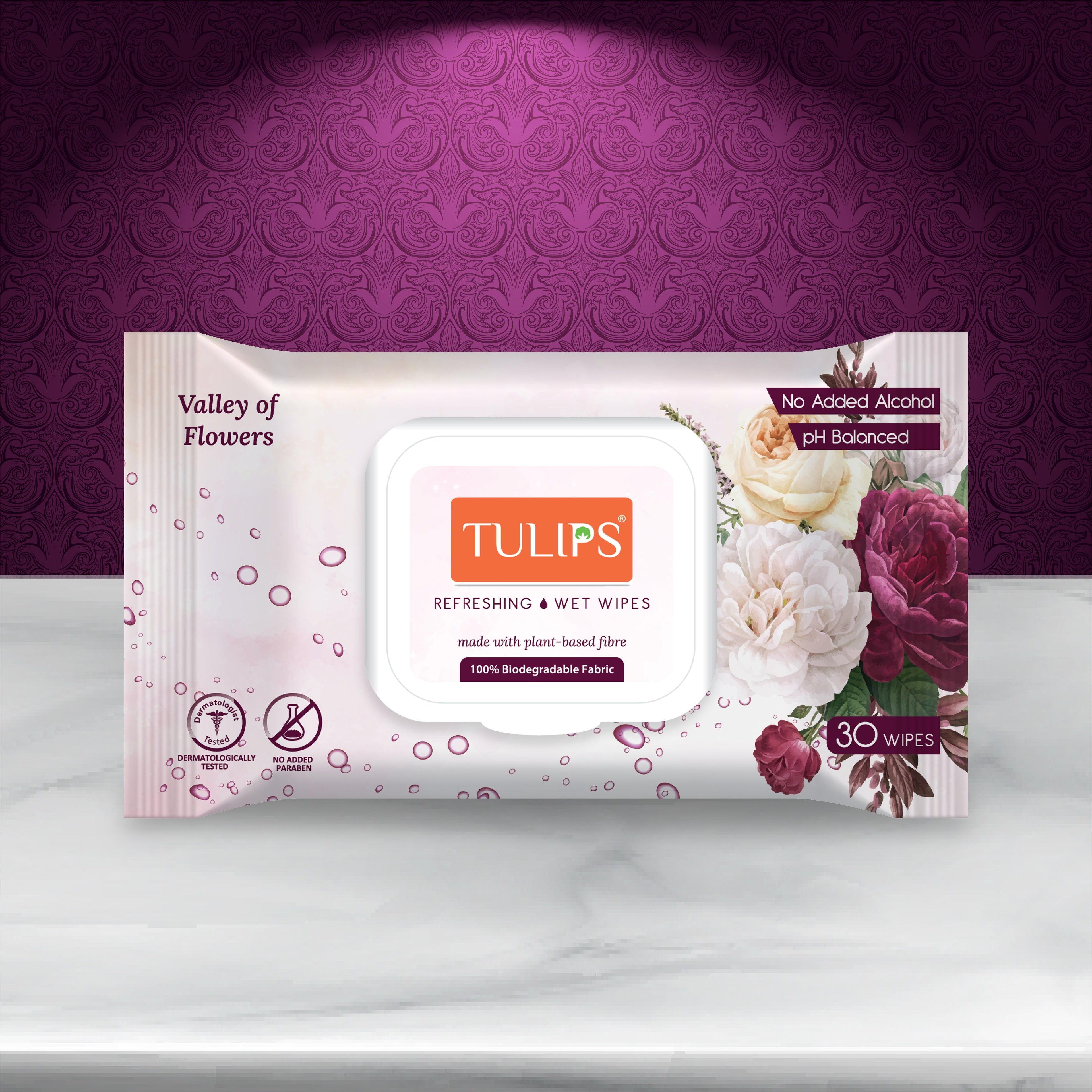 Refreshing Wet Wipes, Valley of Flowers (30 Wipes in a LID Pack)